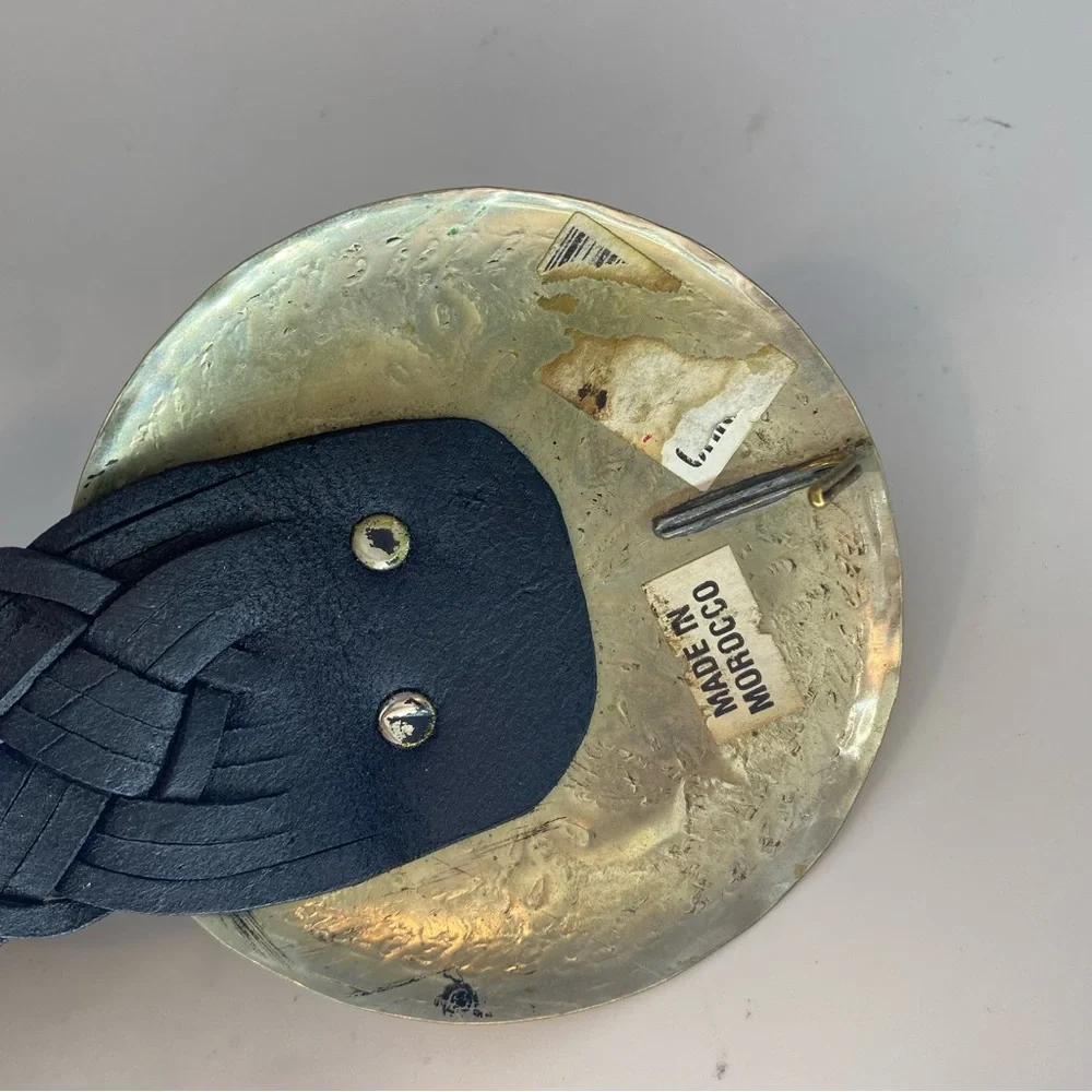 LADIES BELT ONE SIZE MOROCCO CONCHO SILVER BLACK LEATHER BRAIDED WOVEN WESTERN - Picture 2 of 9